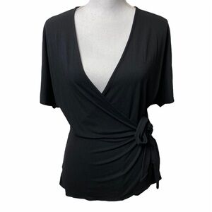 Ann Taylor Black Wrap Small Women Blouse